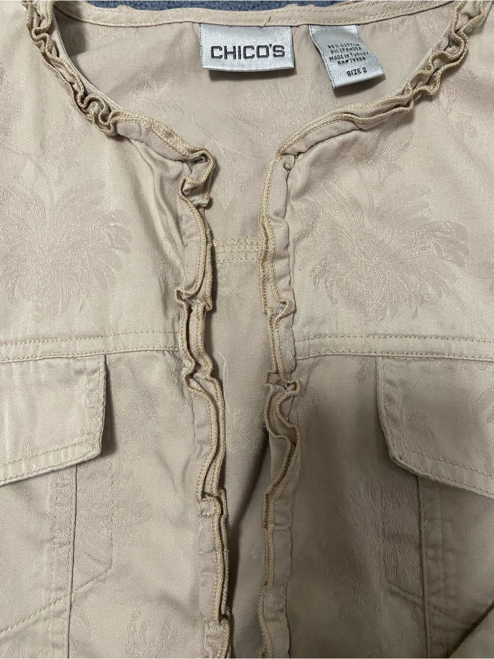 Chico's Cream Ruffle-Trim Button Front Jacket - Picture 2 of 5